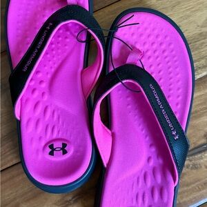 Under Armour Black and Pink Slide Sandals